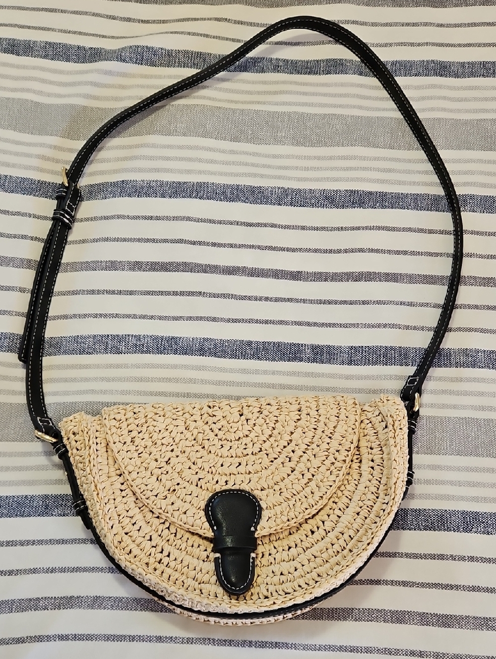 Zara Woven Straw Crossbody Bag with Black Trim - Neutral - Picture 1 of 7